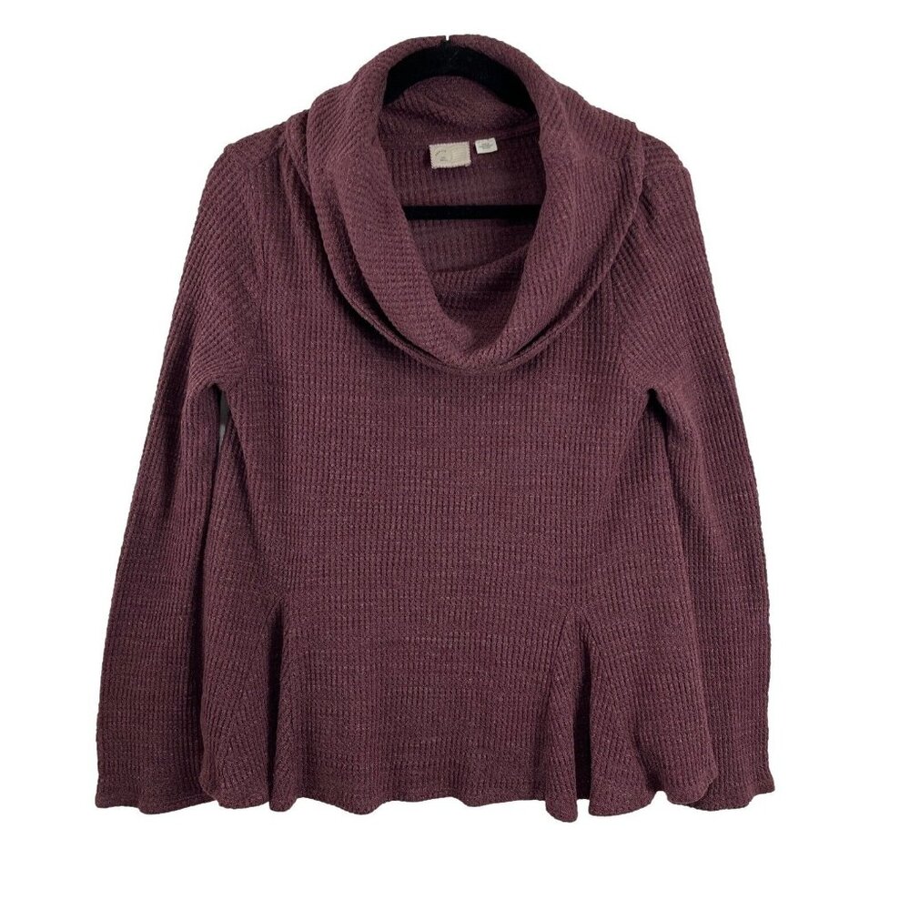 Anthropologie Postage Stamp Purple Cowl-Neck Waffle-Print Top Women’s Size S